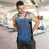 Personalised Cycling New Zealand Men Tank Top Aotearoa Map Fern Maori Pattern LT22 Blue - Polynesian Pride