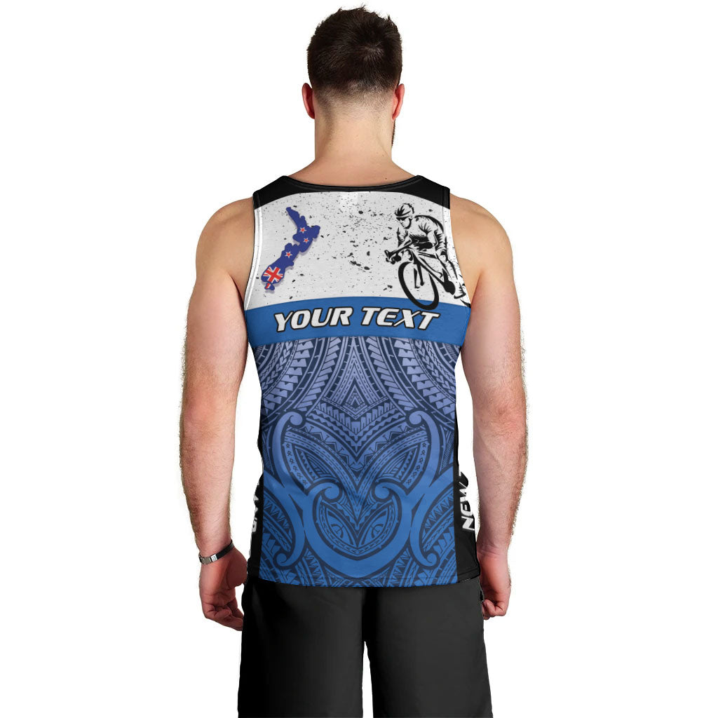 Personalised Cycling New Zealand Men Tank Top Aotearoa Map Fern Maori Pattern LT22 - Polynesian Pride