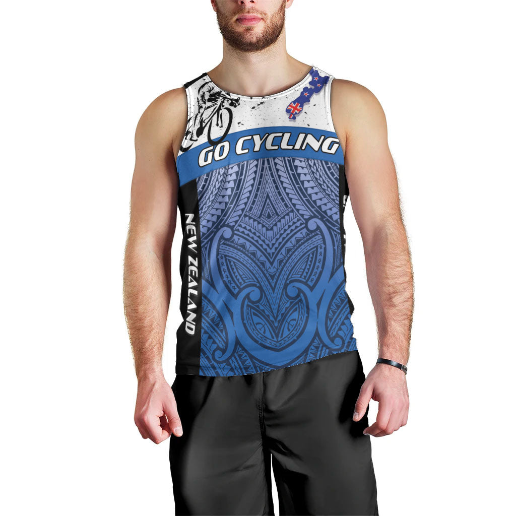 Personalised Cycling New Zealand Men Tank Top Aotearoa Map Fern Maori Pattern LT22 - Polynesian Pride
