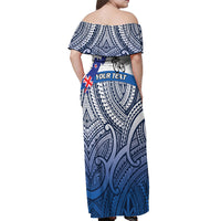 Personalised Cycling New Zealand Off Shoulder Maxi Dress Aotearoa Map Fern Maori Pattern