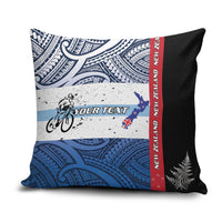 Personalised Cycling New Zealand Pillow Cover Aotearoa Map Fern Maori Pattern LT22 Blue - Polynesian Pride