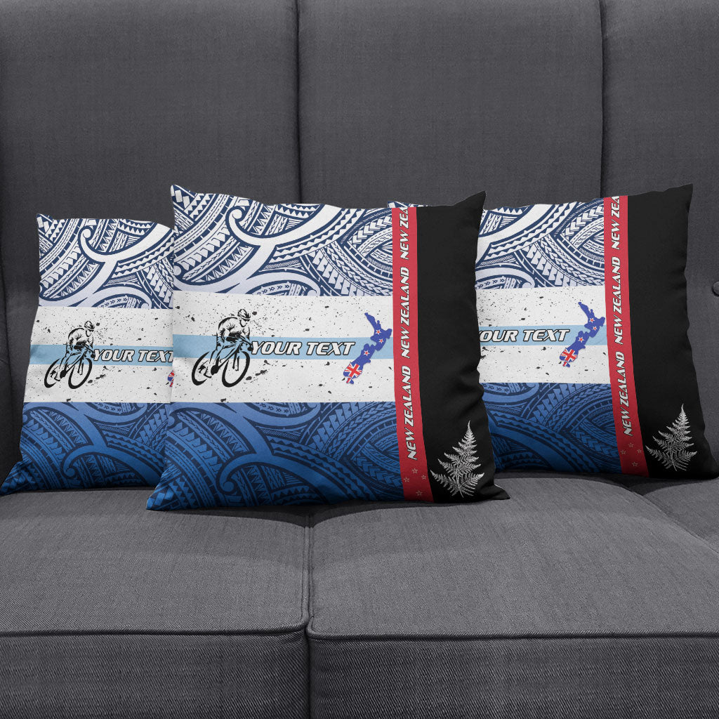 Personalised Cycling New Zealand Pillow Cover Aotearoa Map Fern Maori Pattern LT22 - Polynesian Pride