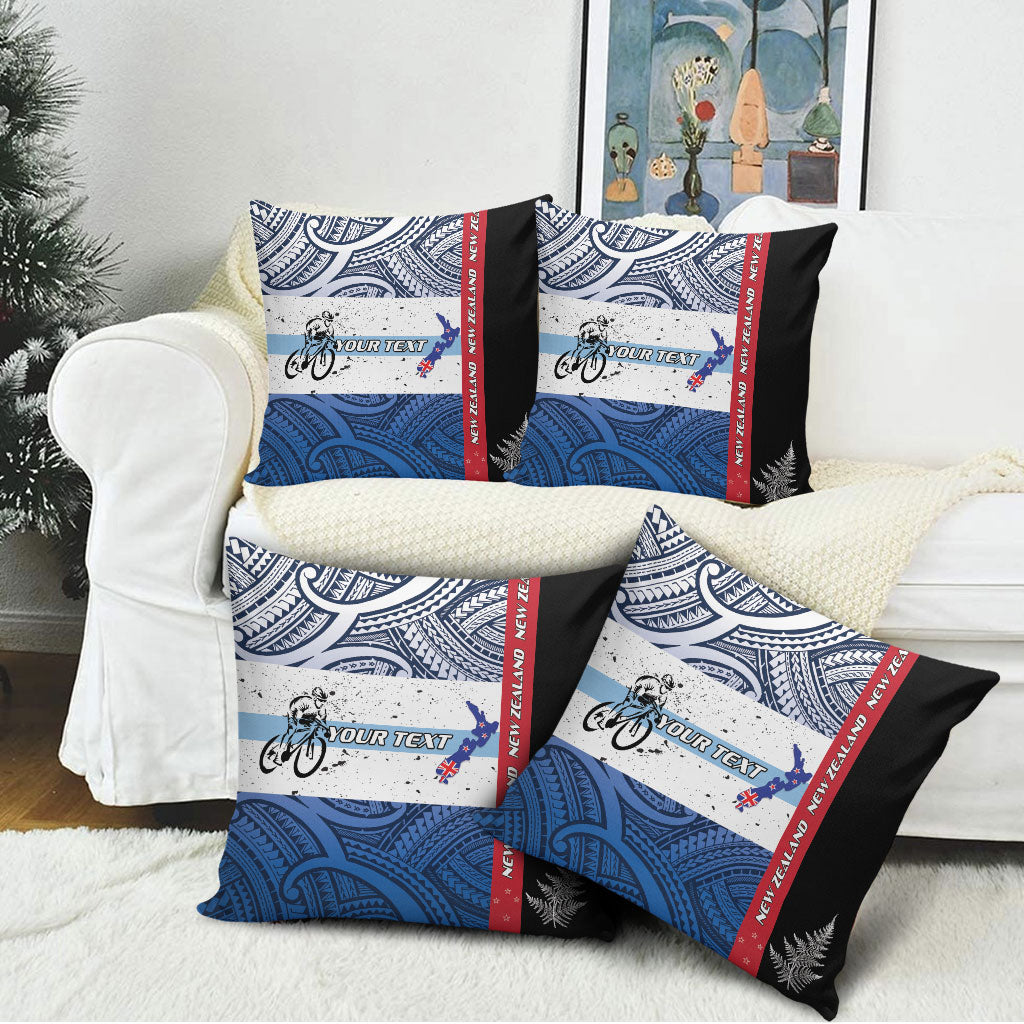 Personalised Cycling New Zealand Pillow Cover Aotearoa Map Fern Maori Pattern LT22 - Polynesian Pride