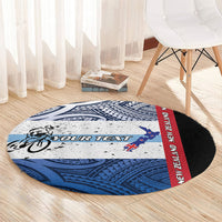 Personalised Cycling New Zealand Round Carpet Aotearoa Map Fern Maori Pattern