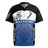 Personalised Cycling New Zealand Rugby Jersey Aotearoa Map Fern Maori Pattern LT22 Blue - Polynesian Pride