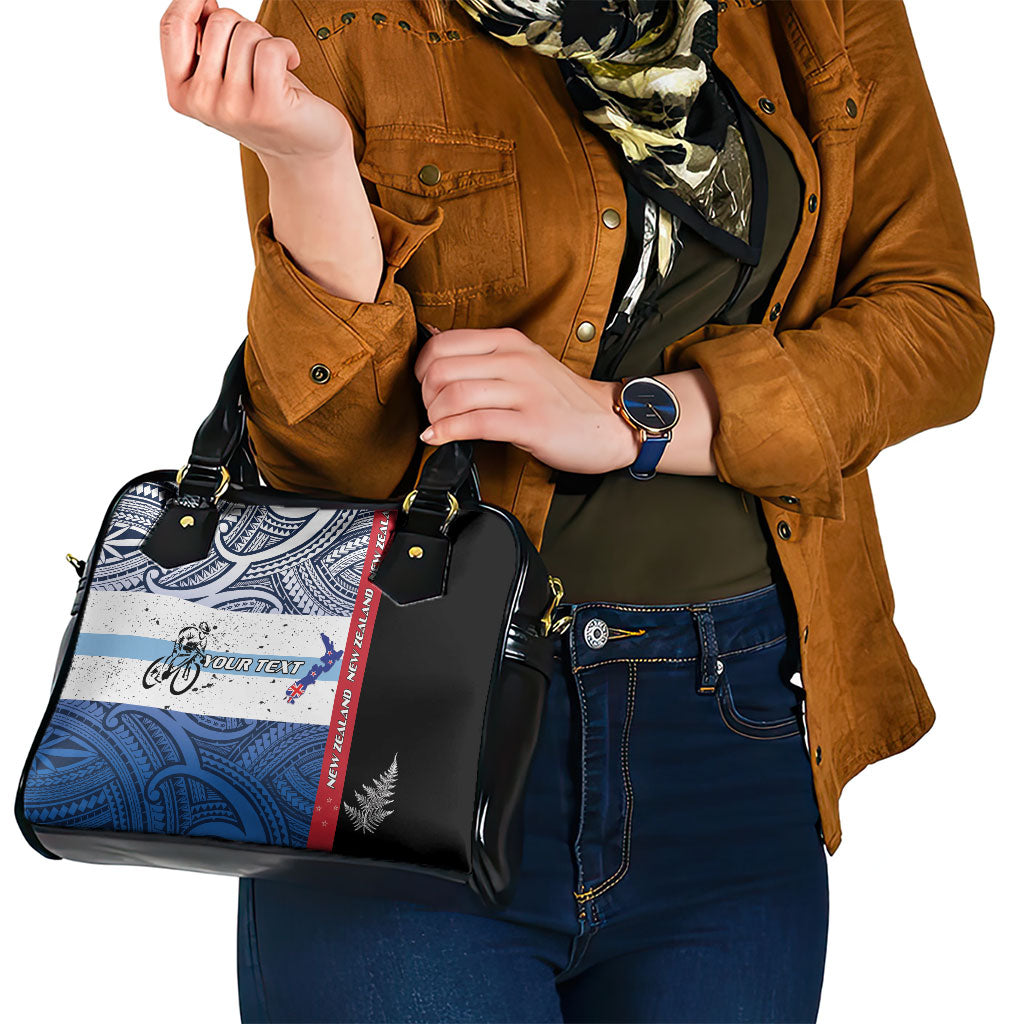 Personalised Cycling New Zealand Shoulder Handbag Aotearoa Map Fern Maori Pattern