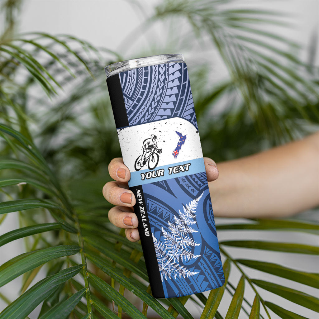 Personalised Cycling New Zealand Skinny Tumbler Aotearoa Map Fern Maori Pattern LT22 - Polynesian Pride