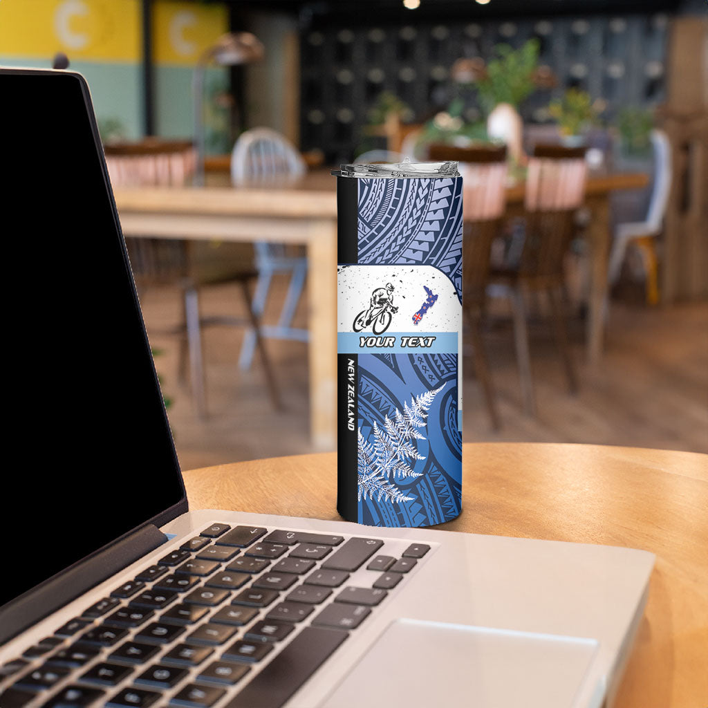 Personalised Cycling New Zealand Skinny Tumbler Aotearoa Map Fern Maori Pattern LT22 - Polynesian Pride