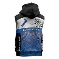 Personalised Cycling New Zealand Sleeveless Hoodie Aotearoa Map Fern Maori Pattern LT22 - Polynesian Pride