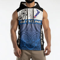 Personalised Cycling New Zealand Sleeveless Hoodie Aotearoa Map Fern Maori Pattern LT22 - Polynesian Pride