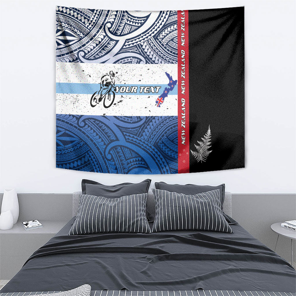 Personalised Cycling New Zealand Tapestry Aotearoa Map Fern Maori Pattern