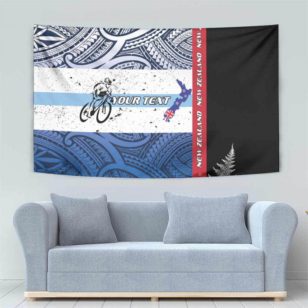 Personalised Cycling New Zealand Tapestry Aotearoa Map Fern Maori Pattern