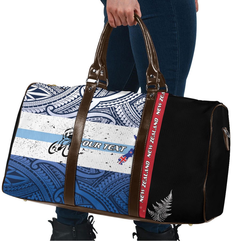 Personalised Cycling New Zealand Travel Bag Aotearoa Map Fern Maori Pattern