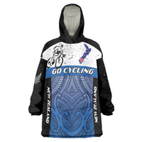 Personalised Cycling New Zealand Wearable Blanket Hoodie Aotearoa Map Fern Maori Pattern LT22 One Size Blue - Polynesian Pride