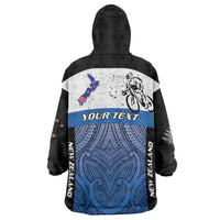 Personalised Cycling New Zealand Wearable Blanket Hoodie Aotearoa Map Fern Maori Pattern LT22 - Polynesian Pride