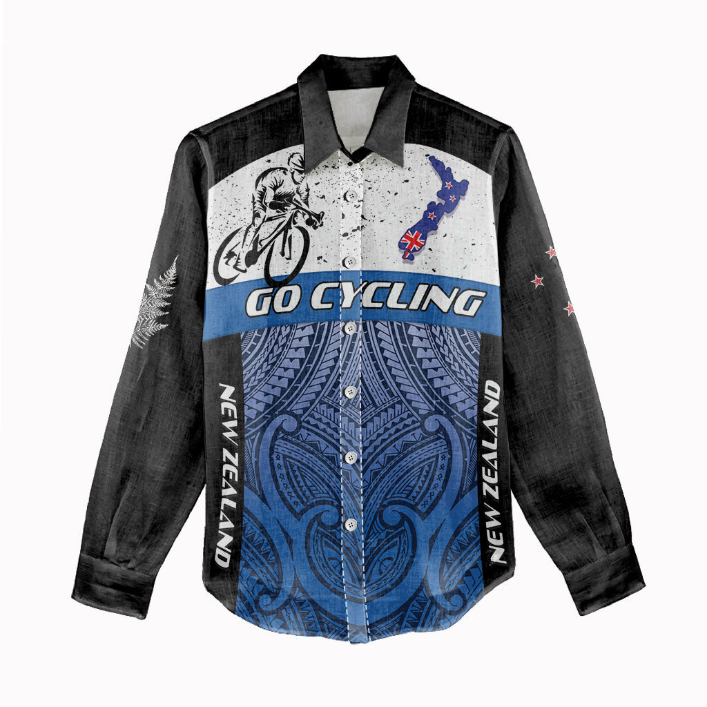 Personalised Cycling New Zealand Women Casual Shirt Aotearoa Map Fern Maori Pattern LT22 - Polynesian Pride