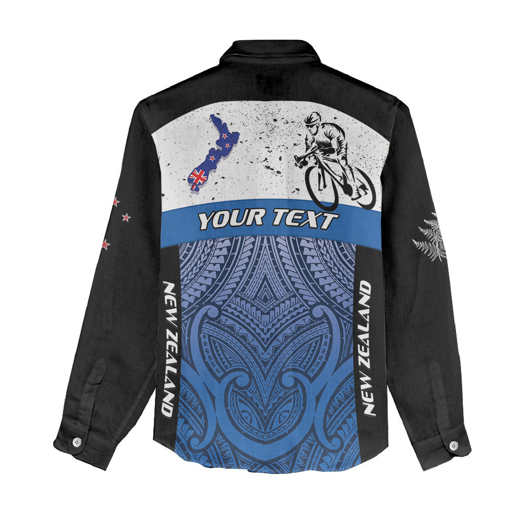 Personalised Cycling New Zealand Women Casual Shirt Aotearoa Map Fern Maori Pattern LT22 - Polynesian Pride