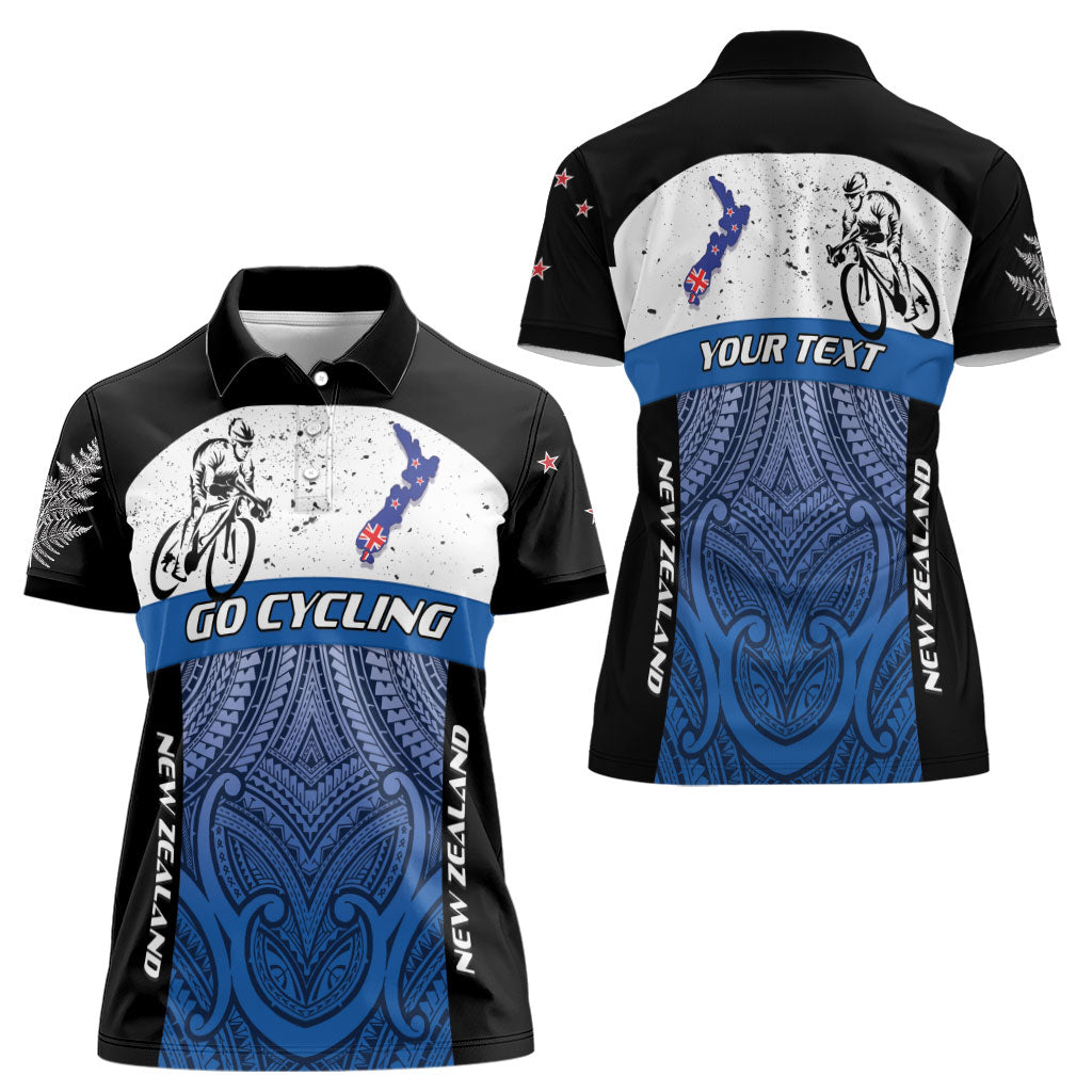 Personalised Cycling New Zealand Women Polo Shirt Aotearoa Map Fern Maori Pattern LT22 - Polynesian Pride