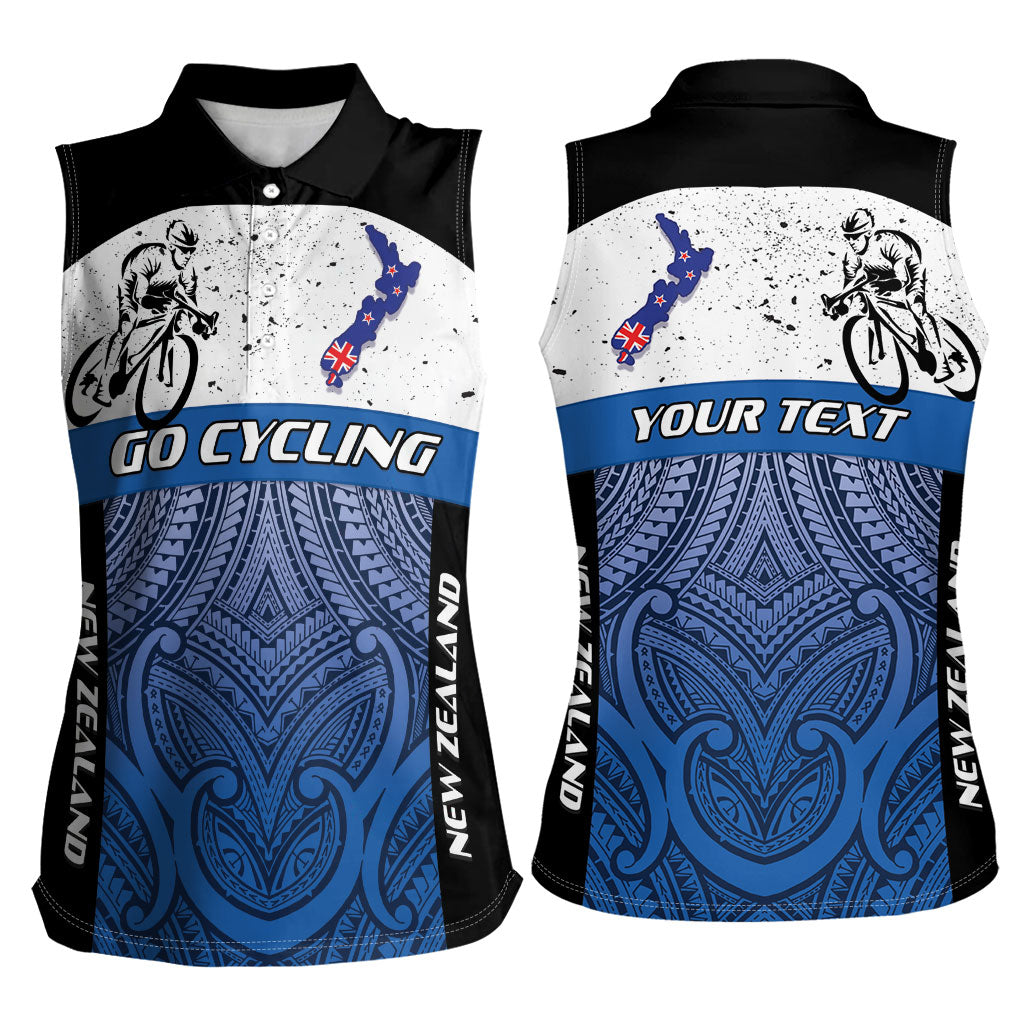Personalised Cycling New Zealand Women Sleeveless Polo Shirt Aotearoa Map Fern Maori Pattern LT22 - Polynesian Pride