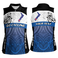 Personalised Cycling New Zealand Women Sleeveless Polo Shirt Aotearoa Map Fern Maori Pattern LT22 - Polynesian Pride