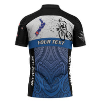 Personalised Cycling New Zealand Zipper Polo Shirt Aotearoa Map Fern Maori Pattern LT22 - Polynesian Pride