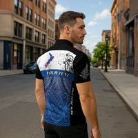 Personalised Cycling New Zealand Zipper Polo Shirt Aotearoa Map Fern Maori Pattern LT22 - Polynesian Pride