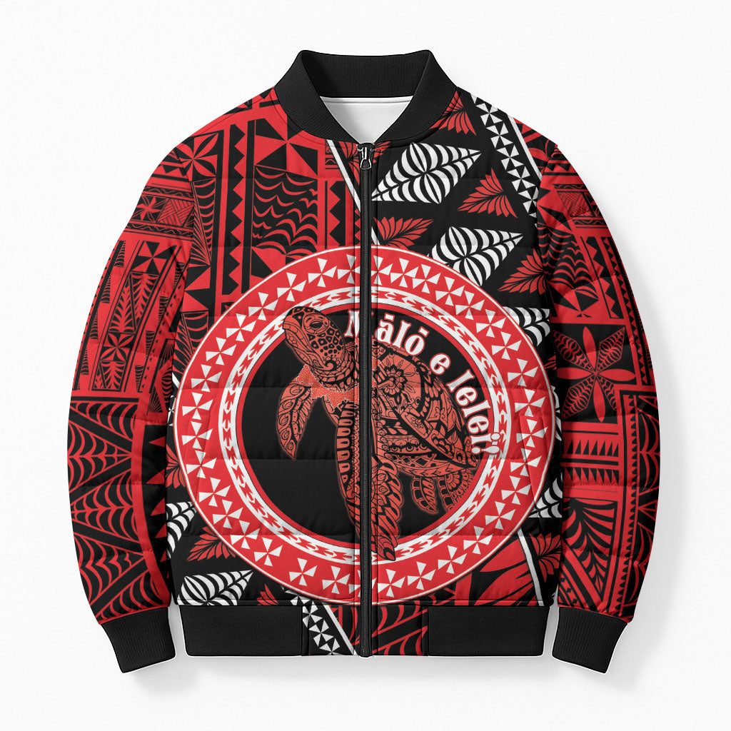 Personalised Tonga Language Week Bomber Puffer Jacket Heilala Turtle Malo E Lelei LT22 Unisex Red - Polynesian Pride