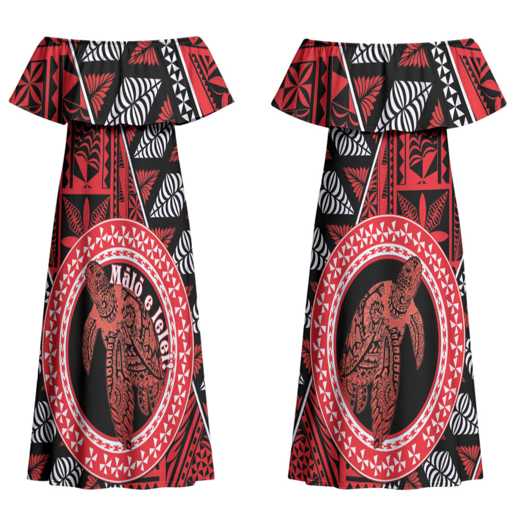 Personalised Tonga Language Week Couples Matching Off Shoulder Maxi Dress and Long Sleeve Button Shirt Heilala Turtle Malo E Lelei