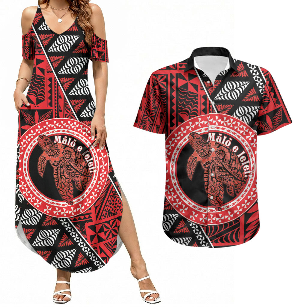 Personalised Tonga Language Week Couples Matching Summer Maxi Dress and Hawaiian Shirt Heilala Turtle Malo E Lelei