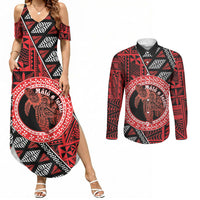 Personalised Tonga Language Week Couples Matching Summer Maxi Dress and Long Sleeve Button Shirt Heilala Turtle Malo E Lelei