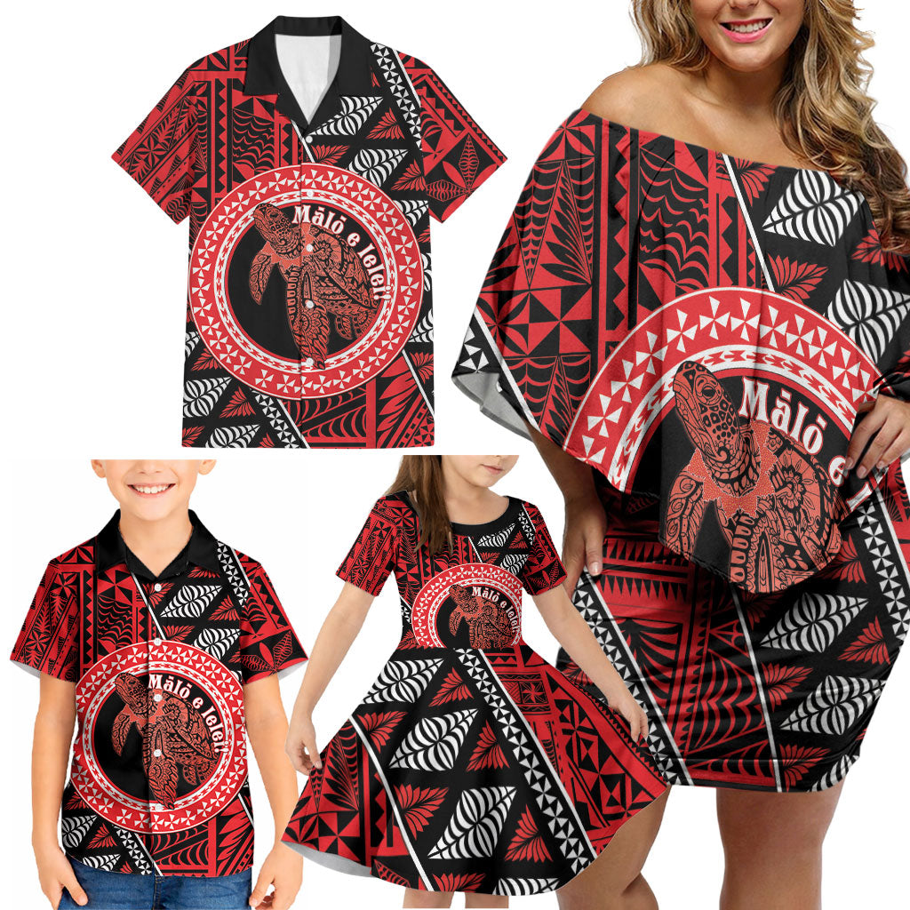 Personalised Tonga Language Week Family Matching Off Shoulder Short Dress and Hawaiian Shirt Heilala Turtle Malo E Lelei LT22 - Polynesian Pride