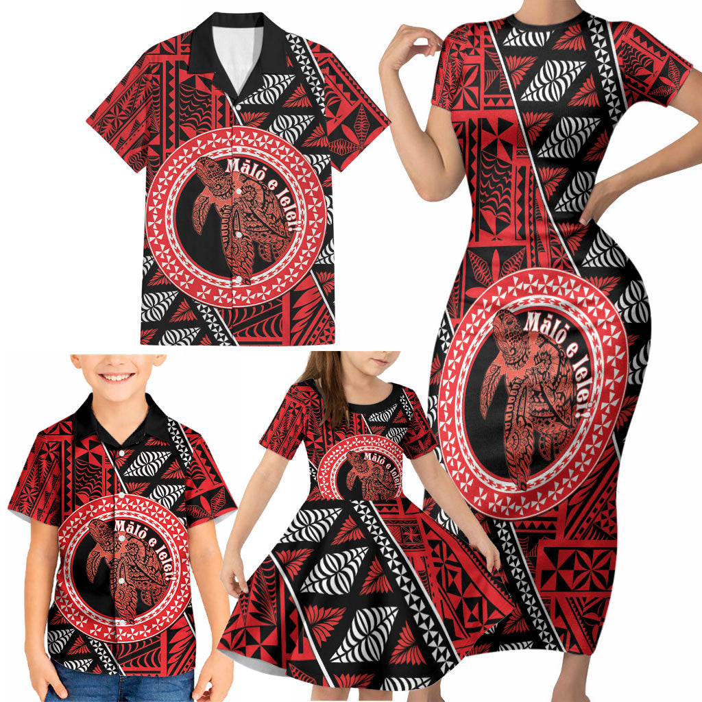 Personalised Tonga Language Week Family Matching Short Sleeve Bodycon Dress and Hawaiian Shirt Heilala Turtle Malo E Lelei