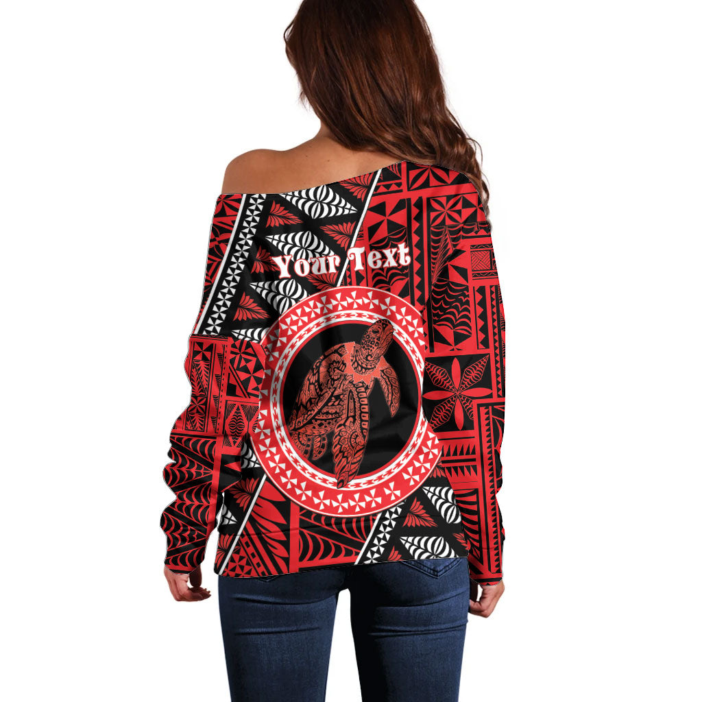 Personalised Tonga Language Week Off Shoulder Sweater Heilala Turtle Malo E Lelei