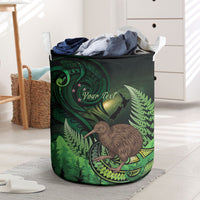 Kiwi New Zealand Personalised Laundry Basket Aotearoa Map Silver Fern Koru Pattern LT22 Green - Polynesian Pride