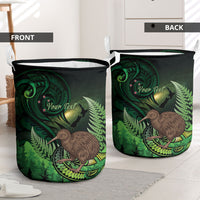 Kiwi New Zealand Personalised Laundry Basket Aotearoa Map Silver Fern Koru Pattern LT22 - Polynesian Pride