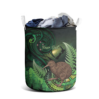Kiwi New Zealand Personalised Laundry Basket Aotearoa Map Silver Fern Koru Pattern LT22 - Polynesian Pride