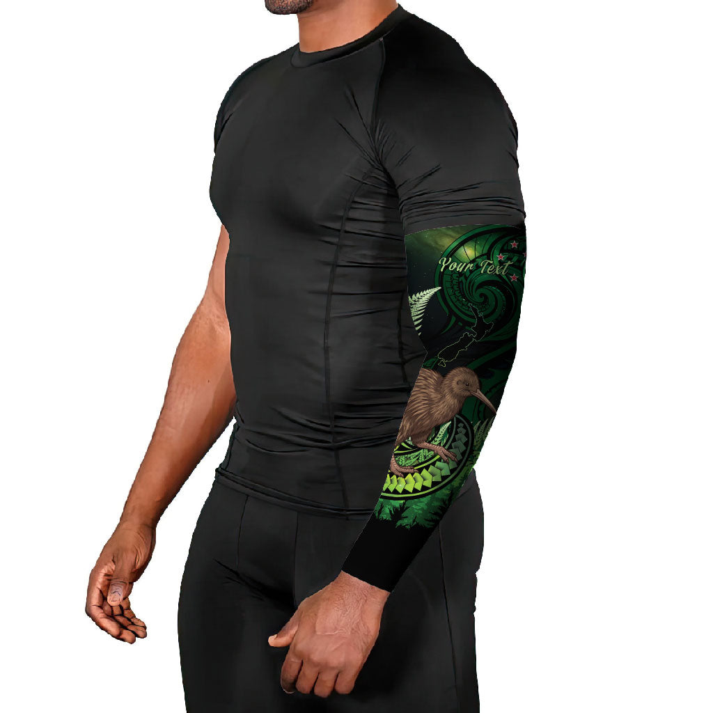 Kiwi New Zealand Personalised Arm Sleeves Aotearoa Map Silver Fern Koru Pattern