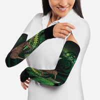 Kiwi New Zealand Personalised Arm Sleeves Aotearoa Map Silver Fern Koru Pattern