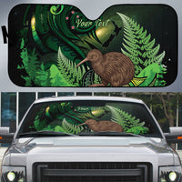 Kiwi New Zealand Personalised Auto Sun Shade Aotearoa Map Silver Fern Koru Pattern