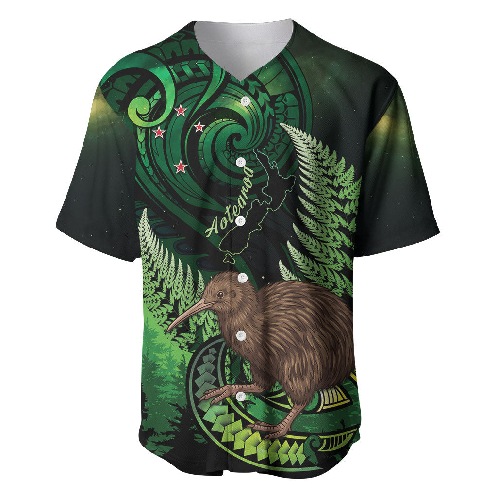 Kiwi New Zealand Personalised Baseball Jersey Aotearoa Map Silver Fern Koru Pattern