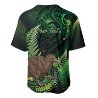 Kiwi New Zealand Personalised Baseball Jersey Aotearoa Map Silver Fern Koru Pattern