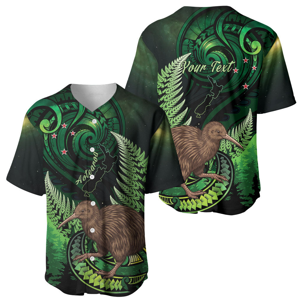 Kiwi New Zealand Personalised Baseball Jersey Aotearoa Map Silver Fern Koru Pattern