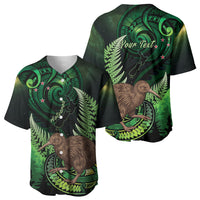 Kiwi New Zealand Personalised Baseball Jersey Aotearoa Map Silver Fern Koru Pattern