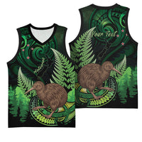 Kiwi New Zealand Personalised Basketball Jersey Aotearoa Map Silver Fern Koru Pattern