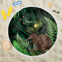 Kiwi New Zealand Personalised Beach Blanket Aotearoa Map Silver Fern Koru Pattern