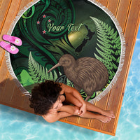 Kiwi New Zealand Personalised Beach Blanket Aotearoa Map Silver Fern Koru Pattern
