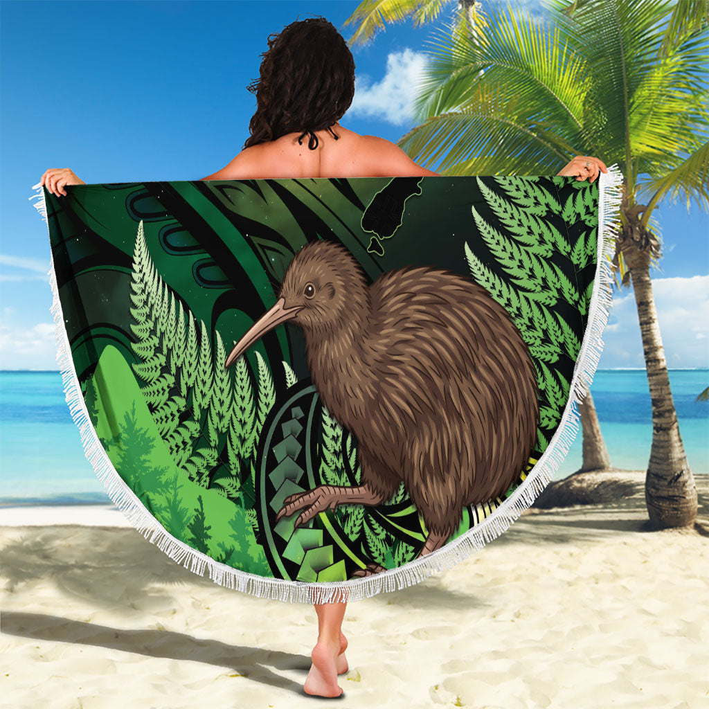 Kiwi New Zealand Personalised Beach Blanket Aotearoa Map Silver Fern Koru Pattern