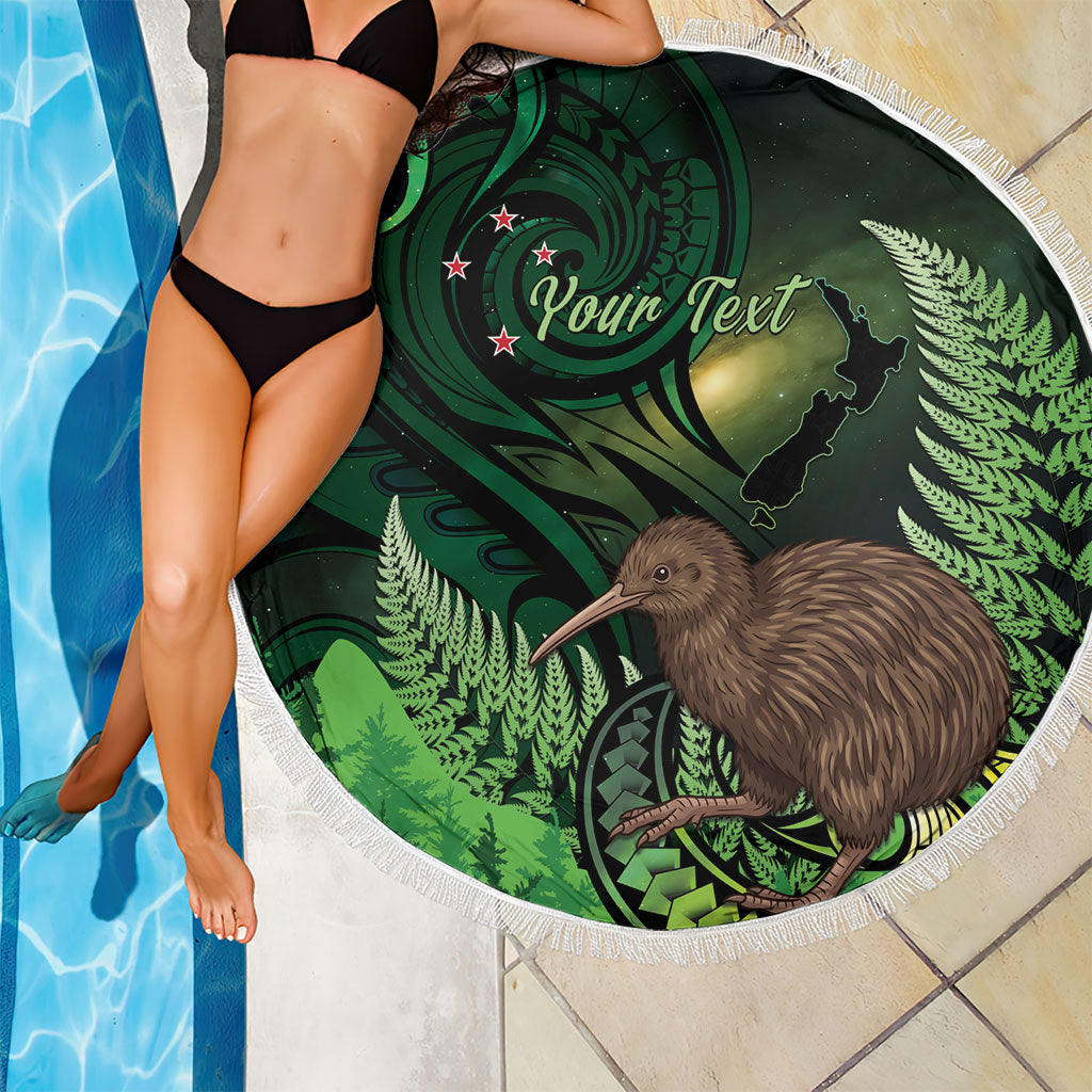Kiwi New Zealand Personalised Beach Blanket Aotearoa Map Silver Fern Koru Pattern