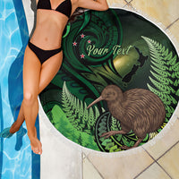 Kiwi New Zealand Personalised Beach Blanket Aotearoa Map Silver Fern Koru Pattern