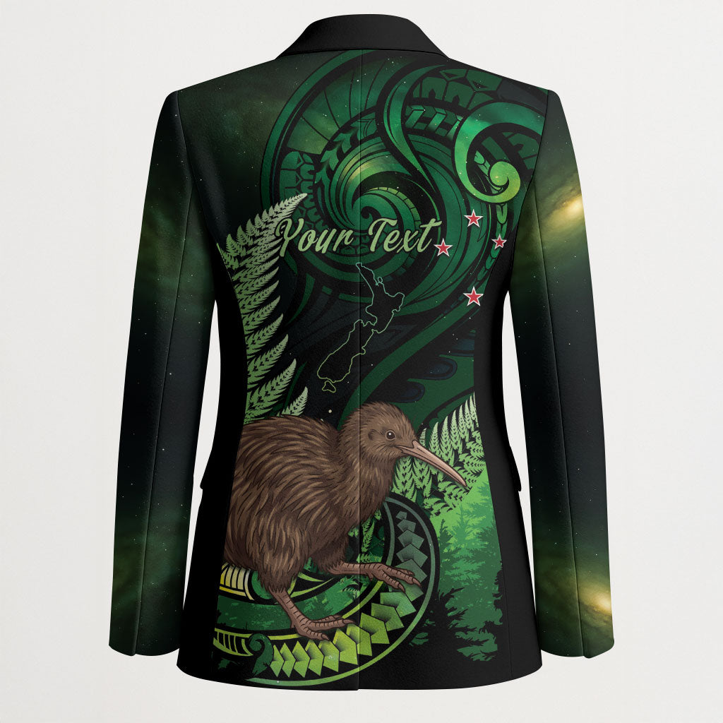 Kiwi New Zealand Personalised Blazer Aotearoa Map Silver Fern Koru Pattern